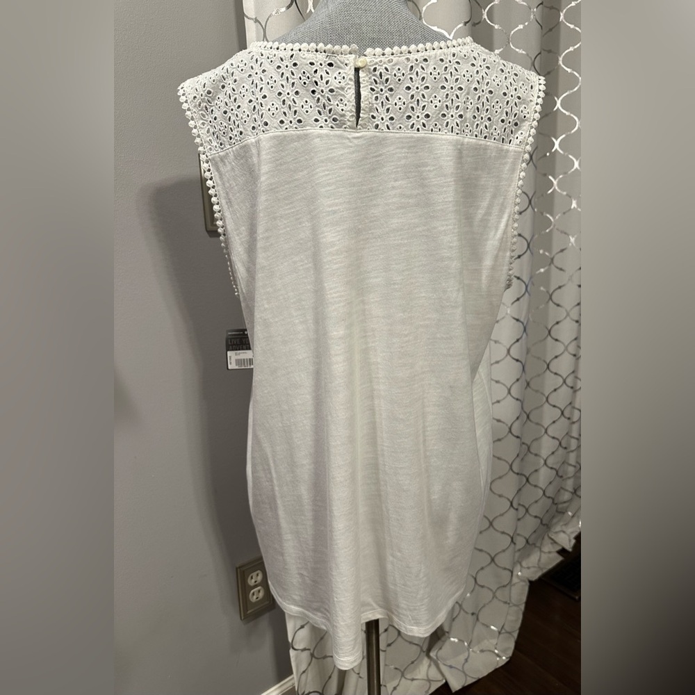 Eddie Bauer NWT New White Eyelet Sleeveless Top Tank Shirt Size XL - Picture 3 of 7